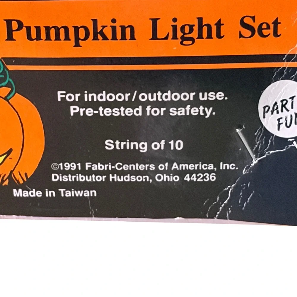 Vintage 1991 Party Fun Pumpkin Light Set Halloween String 10 Retro Blow Mold